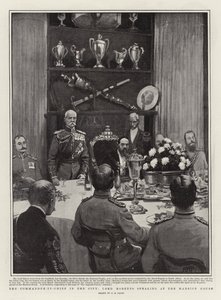 O comandante-chefe da cidade, Lord Roberts falando na mansão